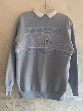 VTG Embroidered Sweatshirt Collared Knit Yoke GREAT LAKES APPAREL Granny M